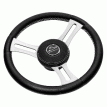 Schmitt Marine Torcello Elite 14&quot; Wheel - Black Leather & Cap - White Stitching - Polished SS Spokes - 3/4&quot; Tapered Shaft - PU085241